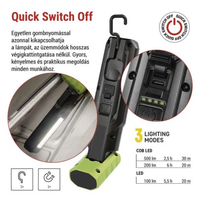 COB LED+LED újratölthető zseblámpa P4546, 500 lm, 2000 mAh