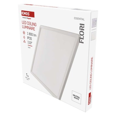 LED gaismeklis FLORI kvadrāts, balts, 18W, neitrāli balts