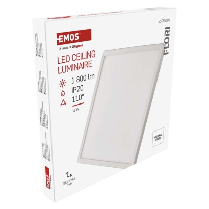 LED gaismeklis FLORI kvadrāts, balts, 18W, neitrāli balts