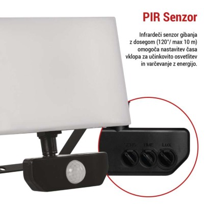 LED reflektor TAMBO s senzorjem gibanja, 30 W, 3000 lm, črn