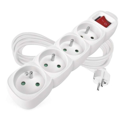 Prodlužovací kabel 5 m / 4 zásuvky / s vypínačem / bílý / PVC / 1 mm2