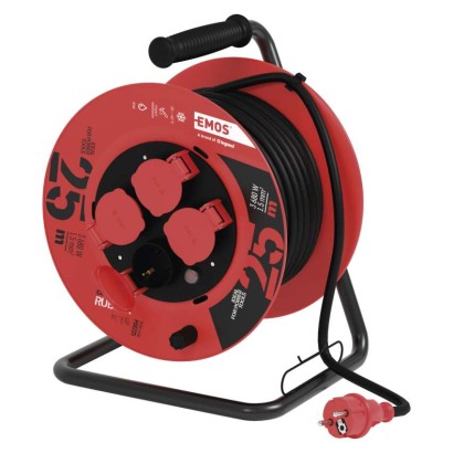 Gummi-Kabeltrommel – 4 Steckdosen, 25m, 1,5mm2 