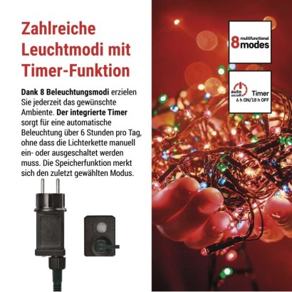 LED Weihnachtliche Lichterkette, 24 m, Außen/Innen, Multicolor, Programme,  Timer