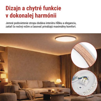 LED nástenné svietidlo ILVI, kruhové, 45 W, stmievateľné so zmenou CCT, biela + drevo