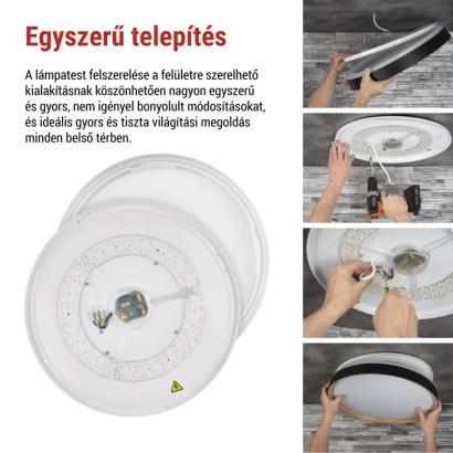 ILVI LED-es felületre szerelhető lámpa, kör alakú, 45 W, fényerő-szabályozás + CCT, feket