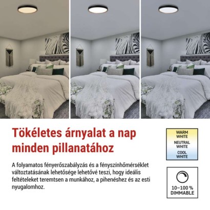 ILVI LED-es felületre szerelhető lámpa, kör alakú, 45 W, fényerő-szabályozás + CCT, feket