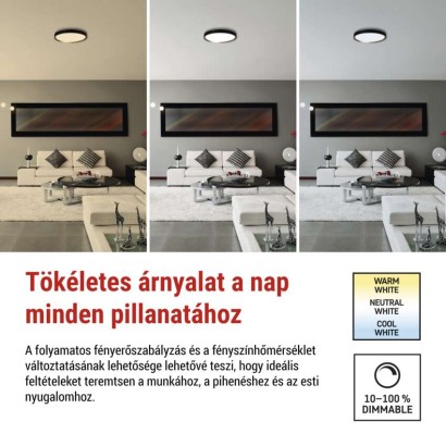 ILVI LED-es felületre szerelhető lámpa, kör alakú, 30 W, fényerő-szabályozás + CCT, feket
