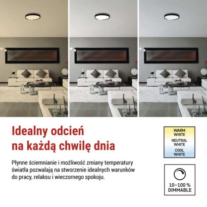 Oprawa LED do montażu natynkowego ILVI, okrągła 30 W, regulacja jasności + CCT, czarna + 