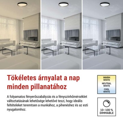 ILVI LED-es felületre szerelhető lámpa, kör alakú, 45 W, fényerő-szabályozás + CCT, feket