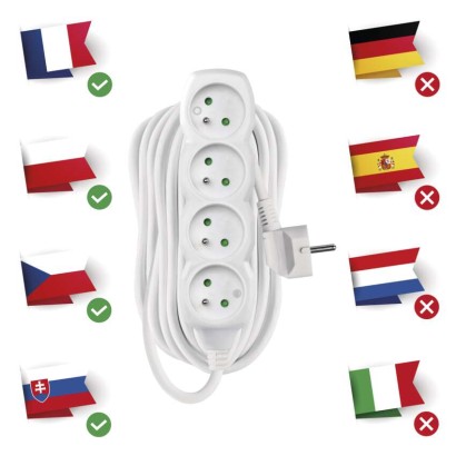 Predlžovací kábel 10 m / 4 zásuvky / biely / PVC / 1,5 mm2