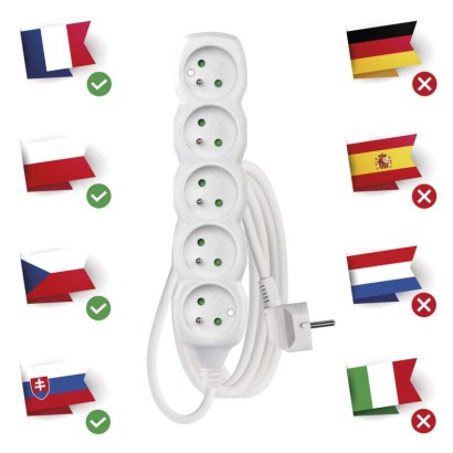 Prodlužovací kabel 3 m / 5 zásuvek / bílý / PVC / 1,5 mm2