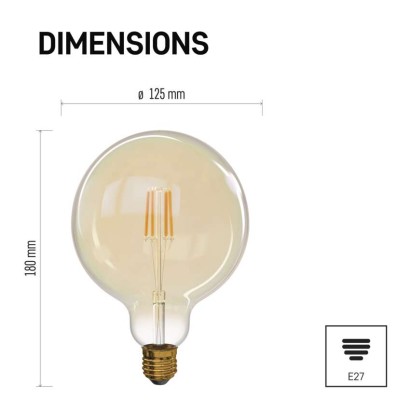 LED izzó Vintage G125 / E27 / 4 W (40 W) / 470 lm / meleg fehér