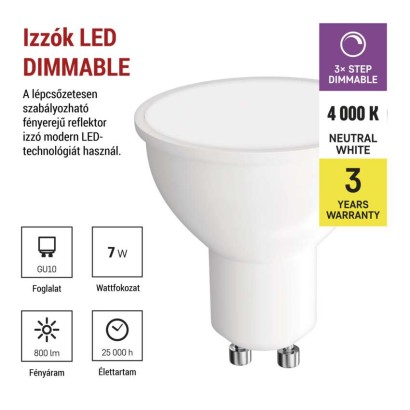 LED dimmelhető izzó Classic MR16 / GU10 / 7 W (60 W) / 800 lm / természetes fehér