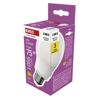 LED lemputė Classic A60 / E27 / 9,5 W (75 W) / 1055 lm / Neutrali balta