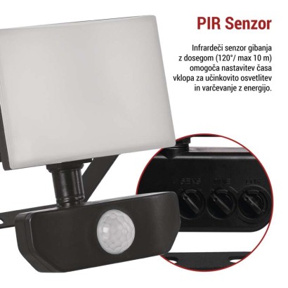 LED reflektor TAMBO s senzorjem gibanja, 10 W, 1000 lm, črn