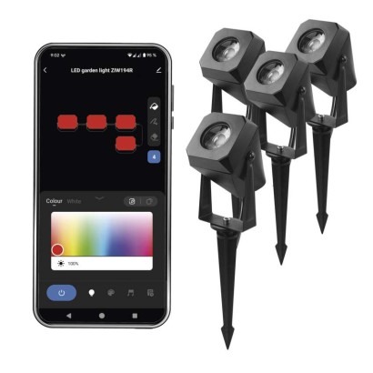 GoSmart lauko LED taškinis šviest., pradinis rinkinys, 4 dalys, 7 W, RGBIC reguliuoj. WiFi