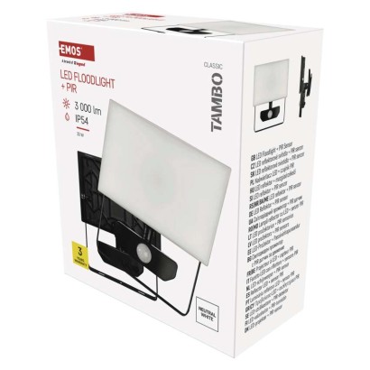 LED prožektorius TAMBO su judesio jutikliu, 30 W, 3000 lm, juodas