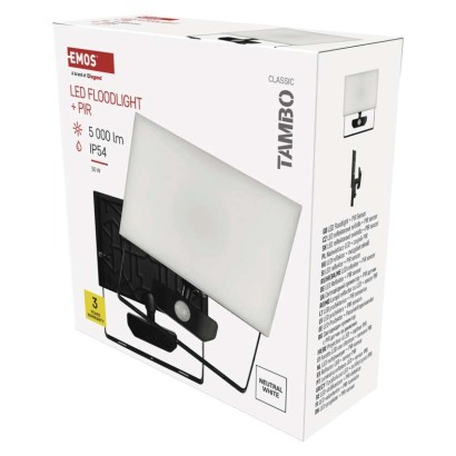 LED prožektorius TAMBO su judesio jutikliu, 50 W, 5000 lm, juodas