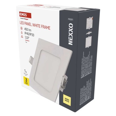LED panel NEXXO, vgradni,  kvadratni, bel, 7W, toplo bela
