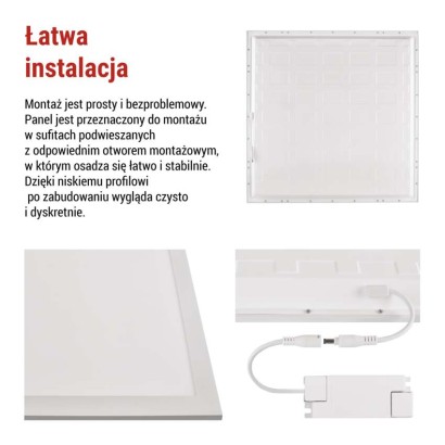 Panel LED LUXXO 60 x 60 cm / 32 mm, 22 W, IP20, neutralna biel