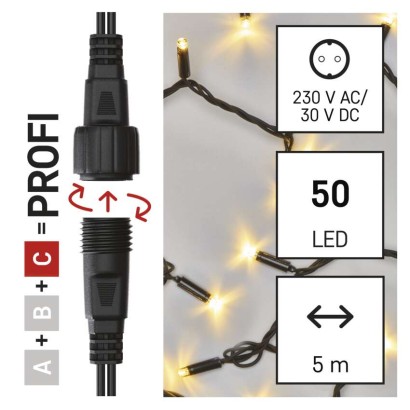 Profi LED jungiamoji girlianda, juoda, 5 m, lauko ir vidaus, šiltai balta