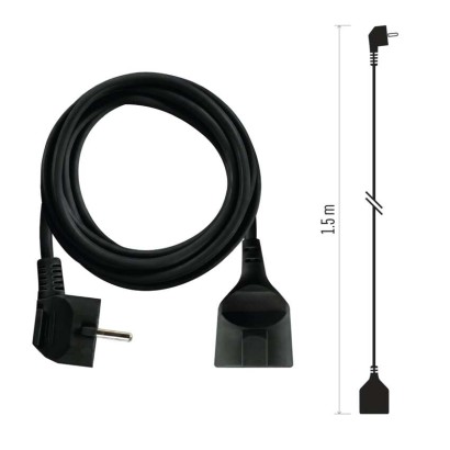 Ilgintuvas 1,5 m / 1 lizdas / juodas / PVC / 1,5 mm2 