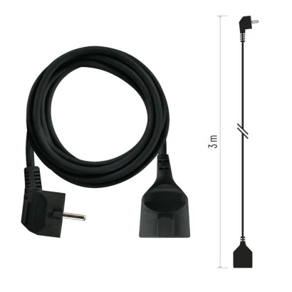 Ilgintuvas 3 m / 1 lizdas / juodas / PVC / 1,5 mm2 