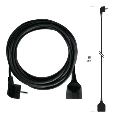 Ilgintuvas 5 m / 1 lizdas / juodas / PVC / 1,5 mm2 