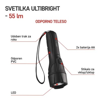 Ročna LED plastična svetilka P3210, 55 lm, 2× AA
