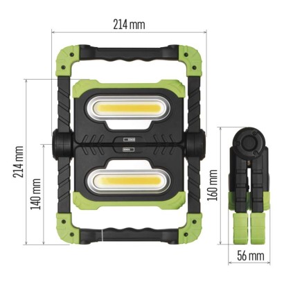Polnilna LED delovna svetilka 2x COB, 2000 lm, 8000 mAh 