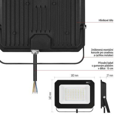 LED reflektor SIMPO 50 W, černý, neutrální bílá