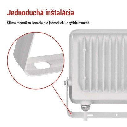 LED reflektor GLARO 50W, biely, IP65, 5000 lm, neutrálna biela