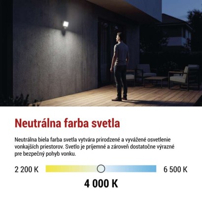 LED reflektor TAMBO EVO so senzorom pohybu, 20 W, 2000 lm, IP65, čierny