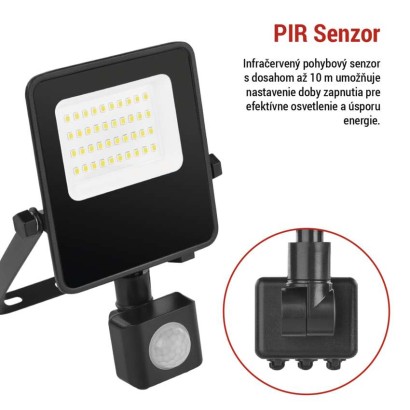LED reflektor VISIO s pohybovým čidlom, 20 W, neutrálna biela, čierný