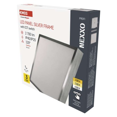LED panel NEXXO,nadometni,  kvadratni, srebrn, 28,5W, nastavljiva CCT