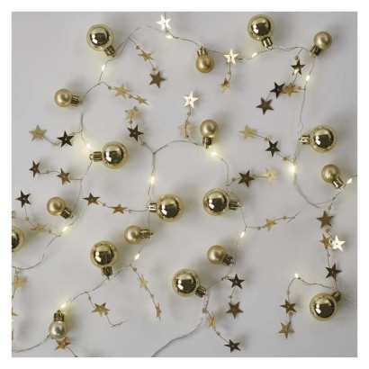 Dekoracje - 20 LED złote kule z gwiazdami 1,9 m, 2x AA, ciepła biel, IP20, timer