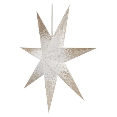 LED Papierstern zum Aufhängen mit goldenem Glitzer an den Rändern, weiß, 60 cm, Innen