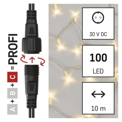 Profi LED spojovací řetěz bílý, 10 m, venkovní i vnitřní, teplá bílá