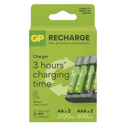 GP polnilec baterij Recharge B441 + 2× AA Recharge 2100 mAh + 2× AAA Recharge 800 mAh