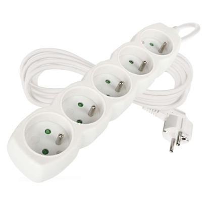 Predlžovací kábel 5 m / 5 zásuviek / biely / PVC / 1,5 mm2