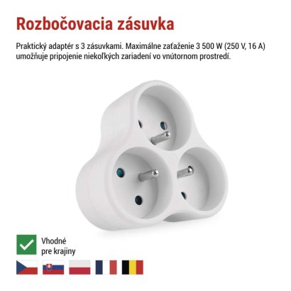 Rozbočovacia zásuvka 3× guľatá, biela