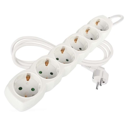 Prailginimo laidas 1,4 m / 6 lizdai / baltas / PVC / 1 mm2