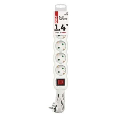 Prailginimo laidas 1,4 m / 5 lizdai / baltas / PVC / 1 mm2