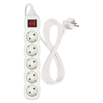 Ilgintuvas 2 m / 5 lizdai / su jungikliu / baltas / PVC / 1 mm2 