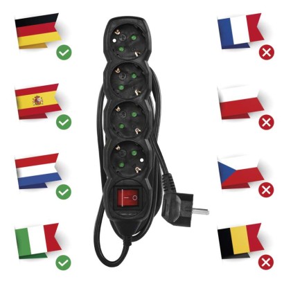 Ilgintuvas 1,5 m / 4 lizdai / su jungikliu / juodas / PVC / 1,5 mm2 