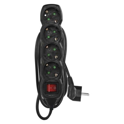 Ilgintuvas 5 m / 4 lizdai / su jungikliu / juodas / PVC / 1,5 mm2 