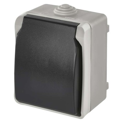 Wandsteckdose grau-schwarz, IP44