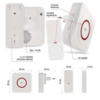 GoSmart Domový bezdrôtový zvonček P5735WS do zásuvky s WiFi