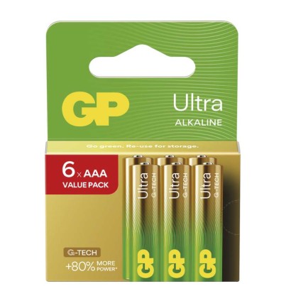 Alkalická baterie GP Ultra AAA (LR03), 6 ks