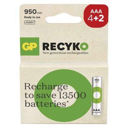 Polnilna baterija GP ReCyko 950 mAh HR03 (AAA) 4+2kos